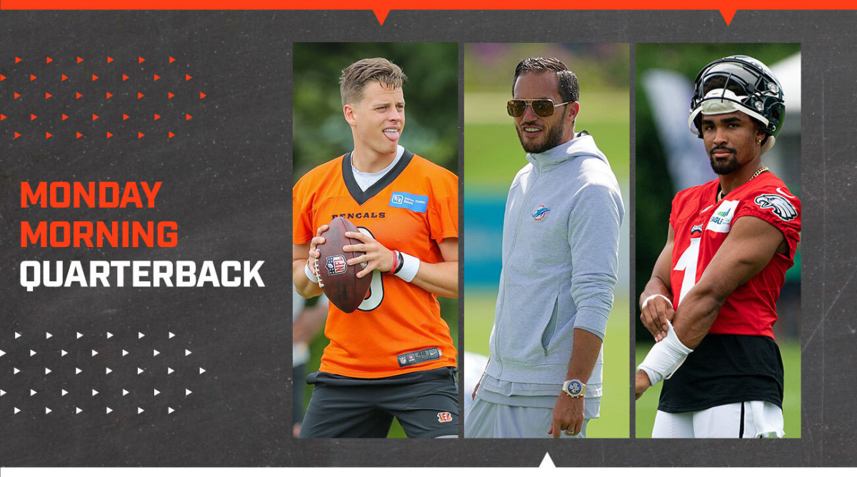 Bengals quarterback Joe Burrow, Dolphins coach Mike McDaniel, Eagles quarterback Jalen Hurts